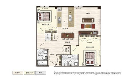 Floor plan for 2 beds, 2 baths, 984 sqft
